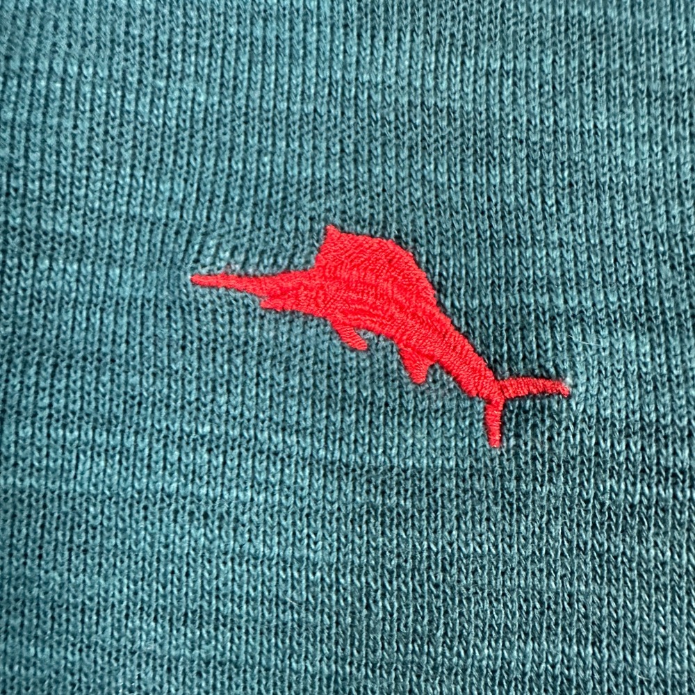 Tommy Bahama Men's 1/4 Zip Pullover Teal Blue Slub Knit Marlin Logo Size Medium - Picture 8 of 9